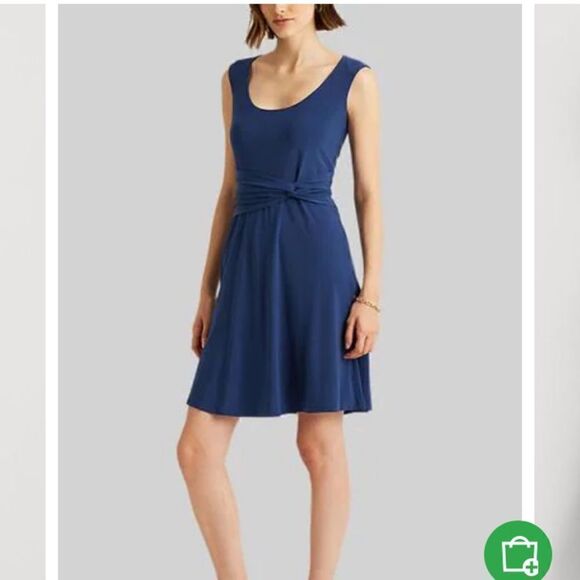 Lauren Ralph Lauren Miralavia Fit & Flare Navy Jersey Stretch Dress- twist waist - Picture 15 of 16